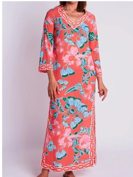 Ck Bradley Dresses & Skirts - CK Bradley Peppin Caftan Coral Floral Maxi Dress